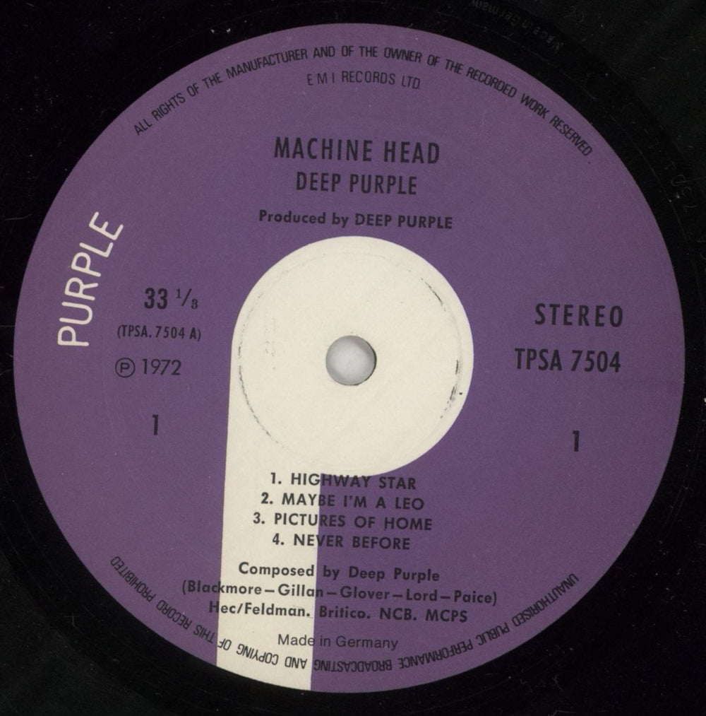 Deep Purple Machine Head German vinyl LP album (LP record) DEELPMA863167