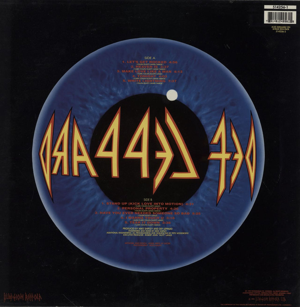 Def Leppard Adrenalize UK picture disc LP (vinyl picture disc album) 731451425615
