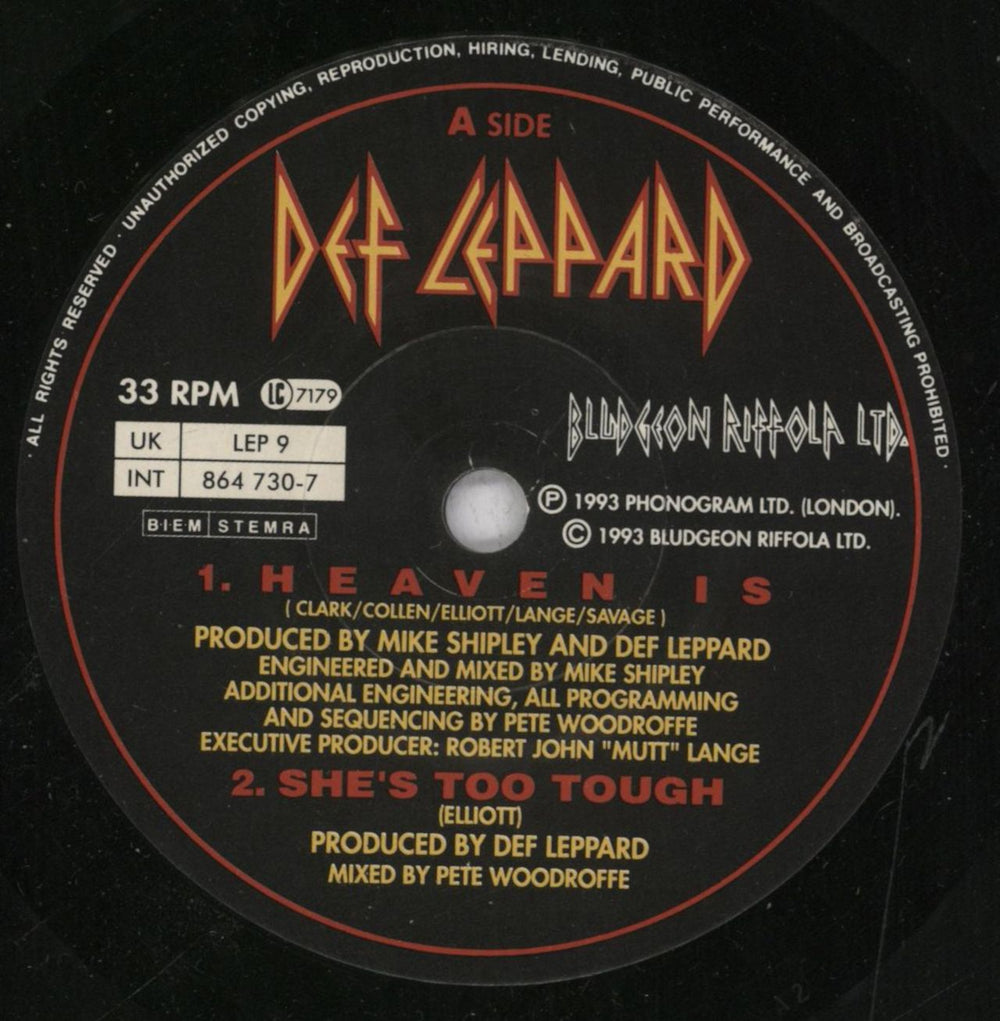 Def Leppard Heaven Is - Etched UK 7" vinyl single (7 inch record / 45) DEF07HE15552