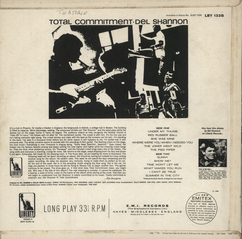 Del Shannon Total Commitment - woc UK vinyl LP album (LP record)