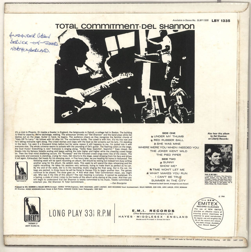 Del Shannon Total Commitment - woc UK vinyl LP album (LP record) NNNLPTO739137
