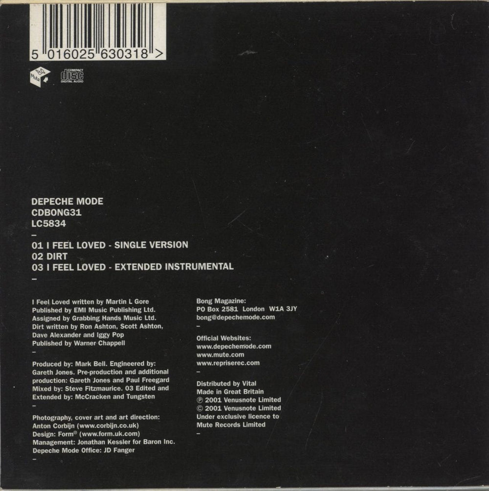 Depeche Mode I Feel Loved UK CD single (CD5 / 5") 5016025630318