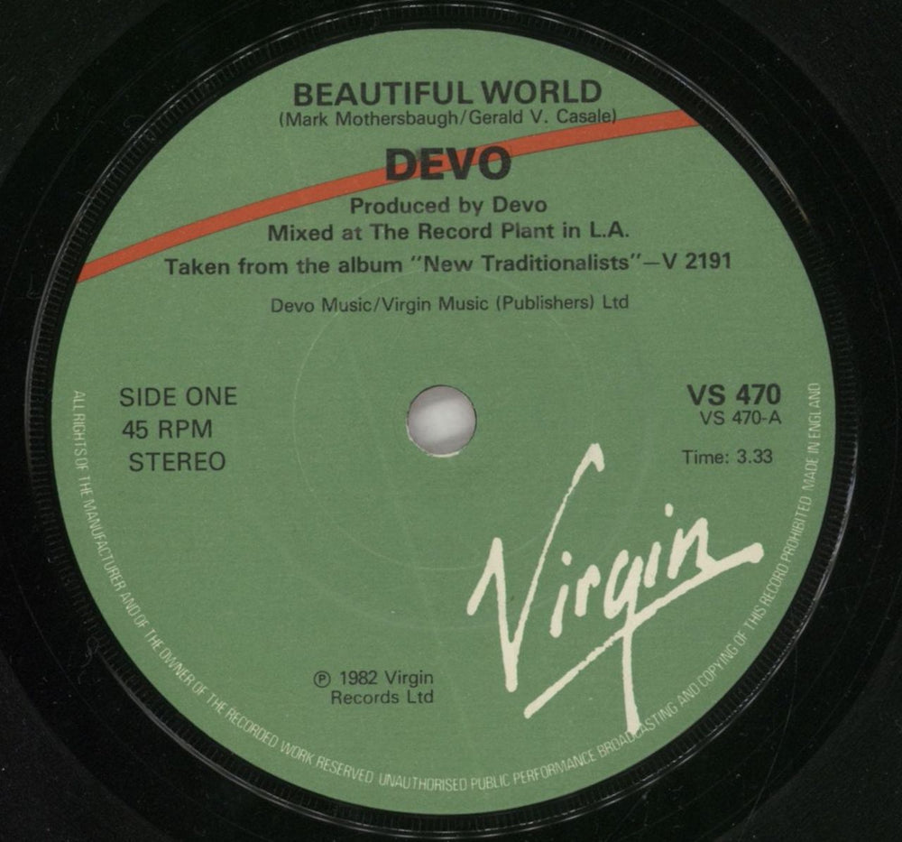 Devo Beautiful World UK 7" vinyl single (7 inch record / 45) DVO07BE588501