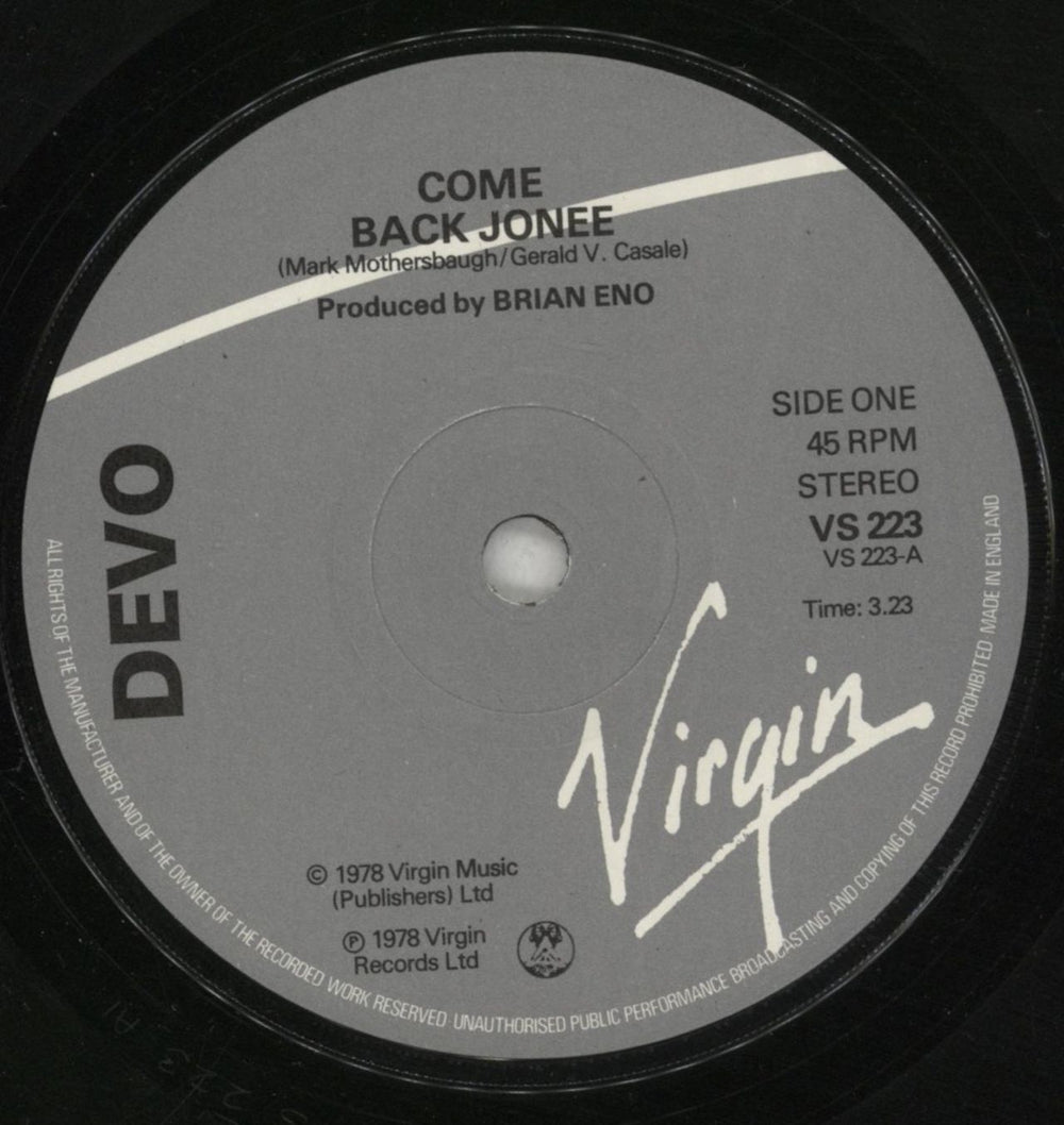 Devo Come Back Jonee UK 7" vinyl single (7 inch record / 45) DVO07CO746496
