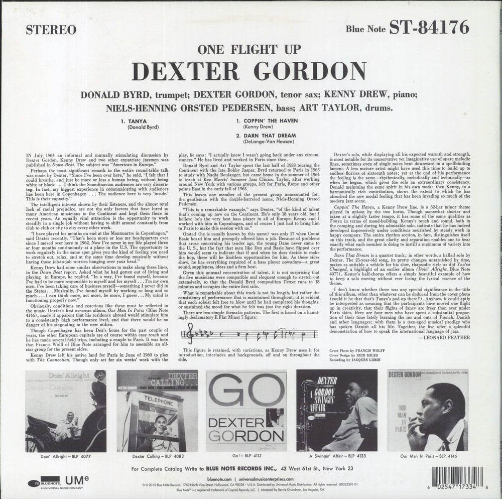 Dexter Gordon One Flight Up US vinyl LP album (LP record) 602547173348