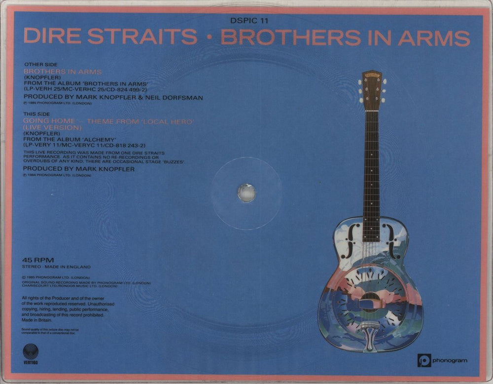 Dire Straits Brothers In Arms + Title Stickered Sleeve UK shaped picture disc (picture disc vinyl record)