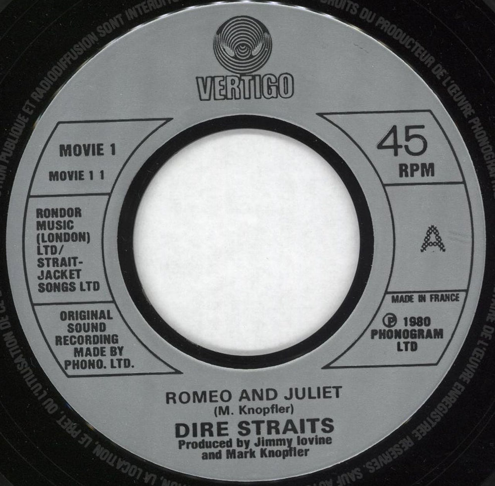 Dire Straits Romeo And Juliet - Jukebox UK 7" vinyl single (7 inch record / 45) MOVIE1