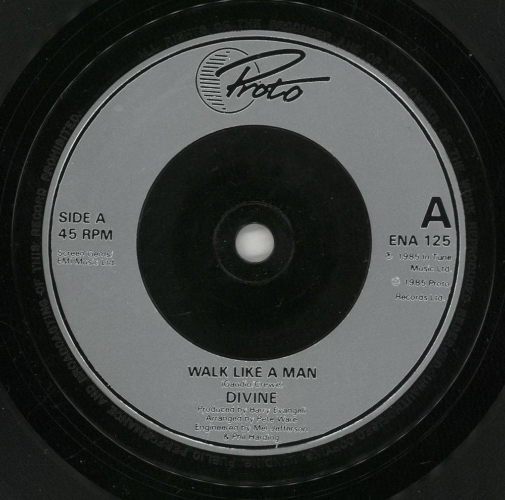 Divine (80's) Walk Like A Man UK 7" vinyl single (7 inch record / 45) DVN07WA567017