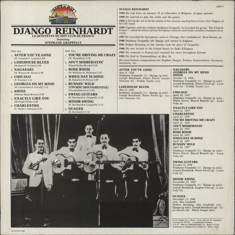 Django Reinhardt & Stéphane Grappelli Le Quintette Du Hot Club De France Italian vinyl LP album (LP record)