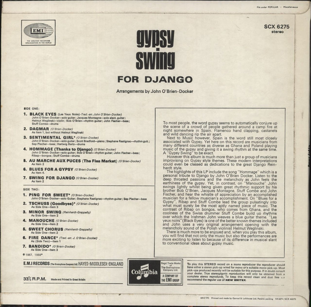 Django Reinhardt Gypsy Swing UK vinyl LP album (LP record)