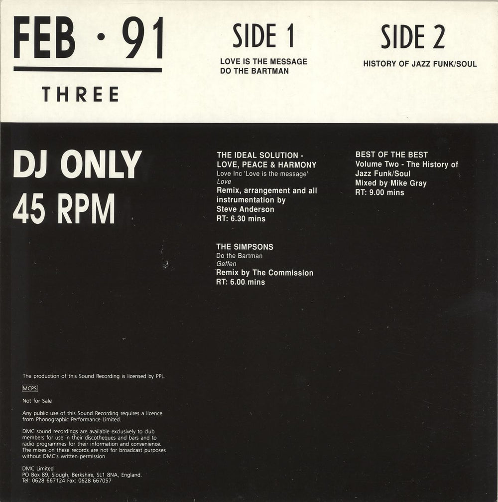 DMC February 91 Three UK Promo 12" vinyl single (12 inch record / Maxi-single)