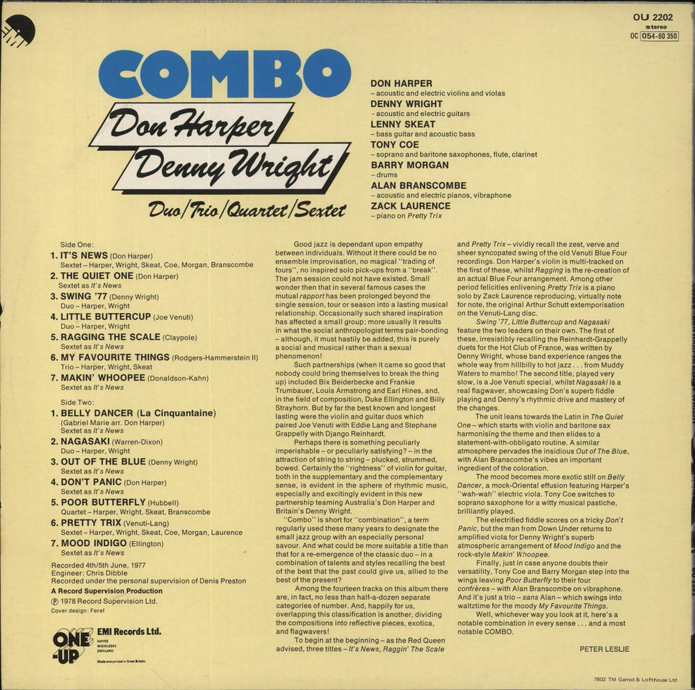 Don Harper Combo: Duo, Trio, Quartet, Sextet UK vinyl LP album (LP record)