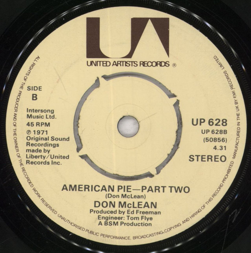 Don McLean American Pie UK 7" vinyl single (7 inch record / 45)