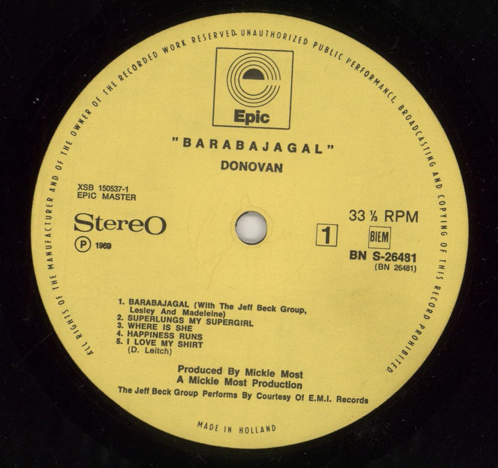 Donovan Barabajagal - 1st Yellow label Dutch vinyl LP album (LP record) DOVLPBA854717