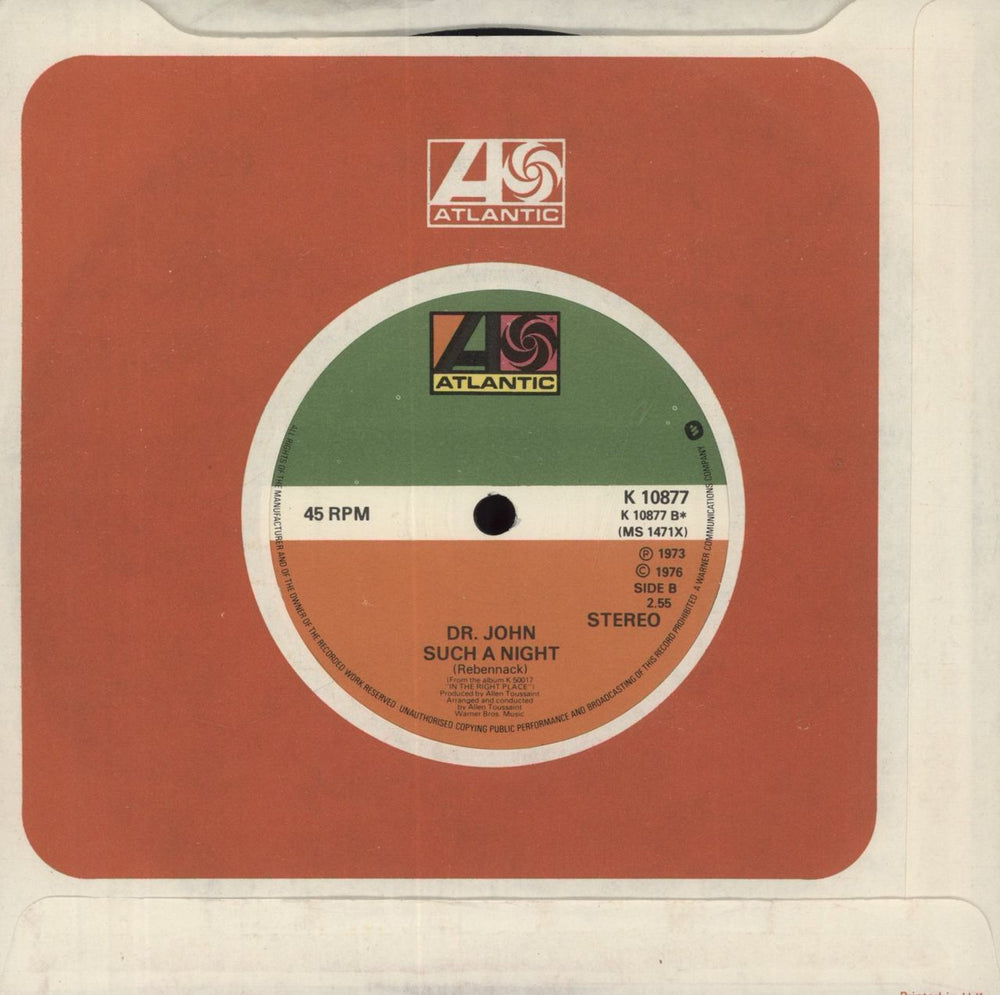 Dr John Right Place Wrong Time UK 7" vinyl single (7 inch record / 45)