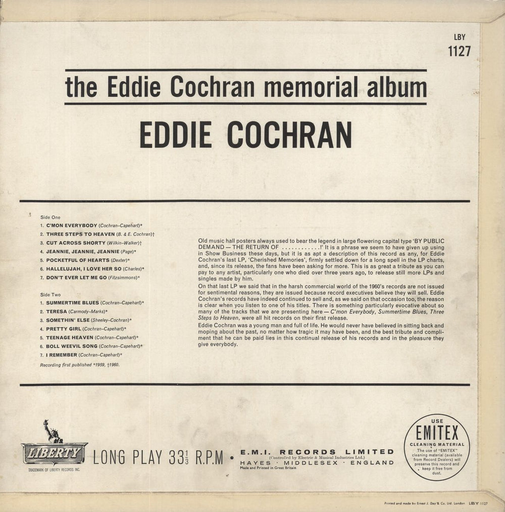 Eddie Cochran The Eddie Cochran Memorial Album UK vinyl LP album (LP record)