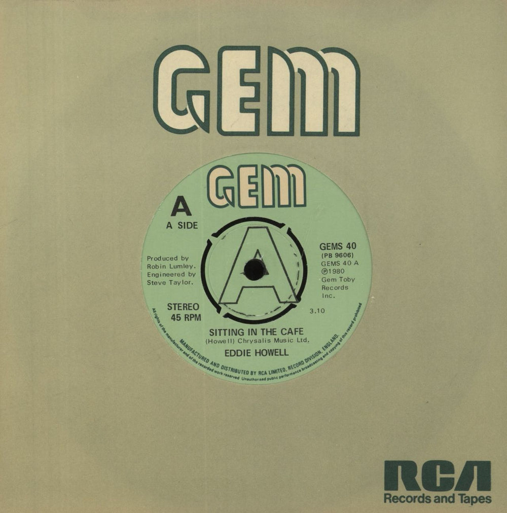 Eddie Howell Sitting In The Cafe UK Promo 7" vinyl single (7 inch record / 45) GEMS40