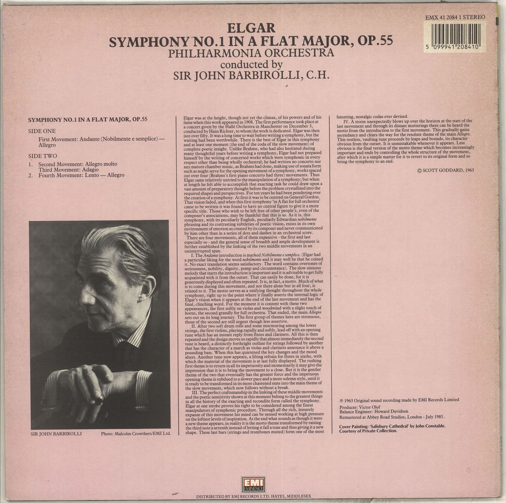 Edward Elgar Symphony No. 1 in A Flat Major, Op.55 UK vinyl LP album (LP record) 5099941208410