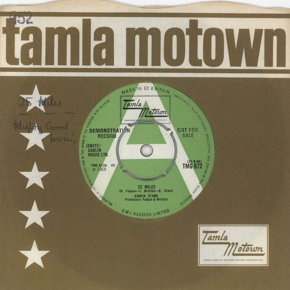 Edwin Starr 25 Miles UK Promo 7" vinyl single (7 inch record / 45) TMG672
