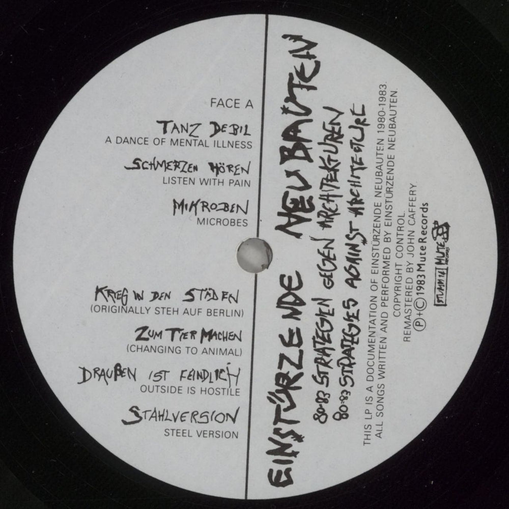 Einsturzende Neubauten 80-83 Strategies Against Architecture UK vinyl LP album (LP record) EINLPST88297