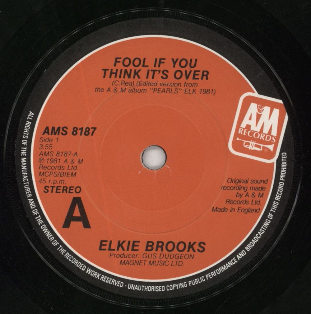 Elkie Brooks Fool If You Think It's Over - P/S UK 7" vinyl single (7 inch record / 45) EKB07FO631301