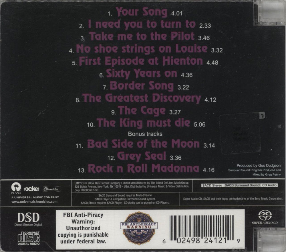 Elton John Elton John US super audio CD SACD 602498241219