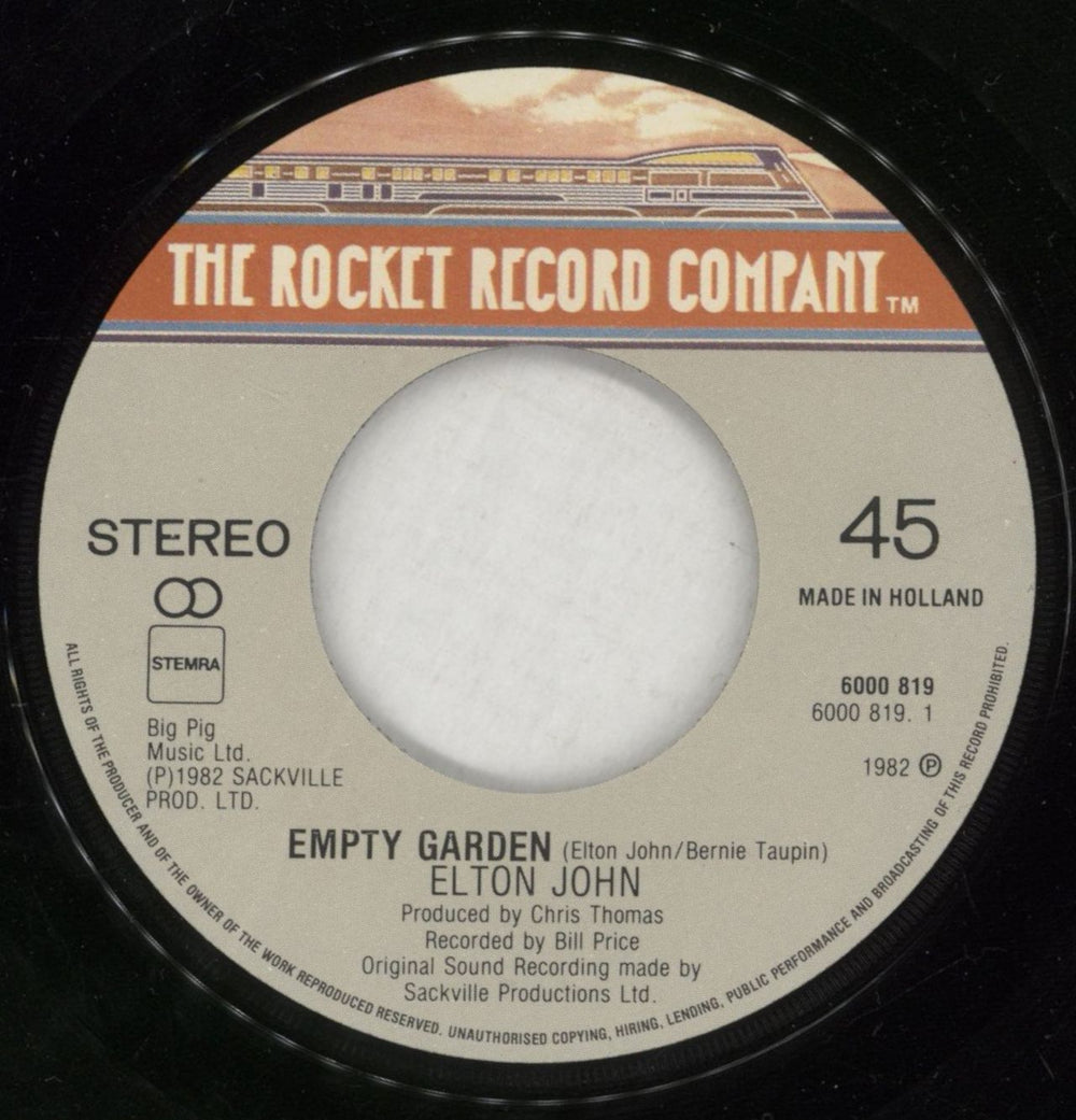 Elton John Empty Garden Dutch 7" vinyl single (7 inch record / 45) JOH07EM105015