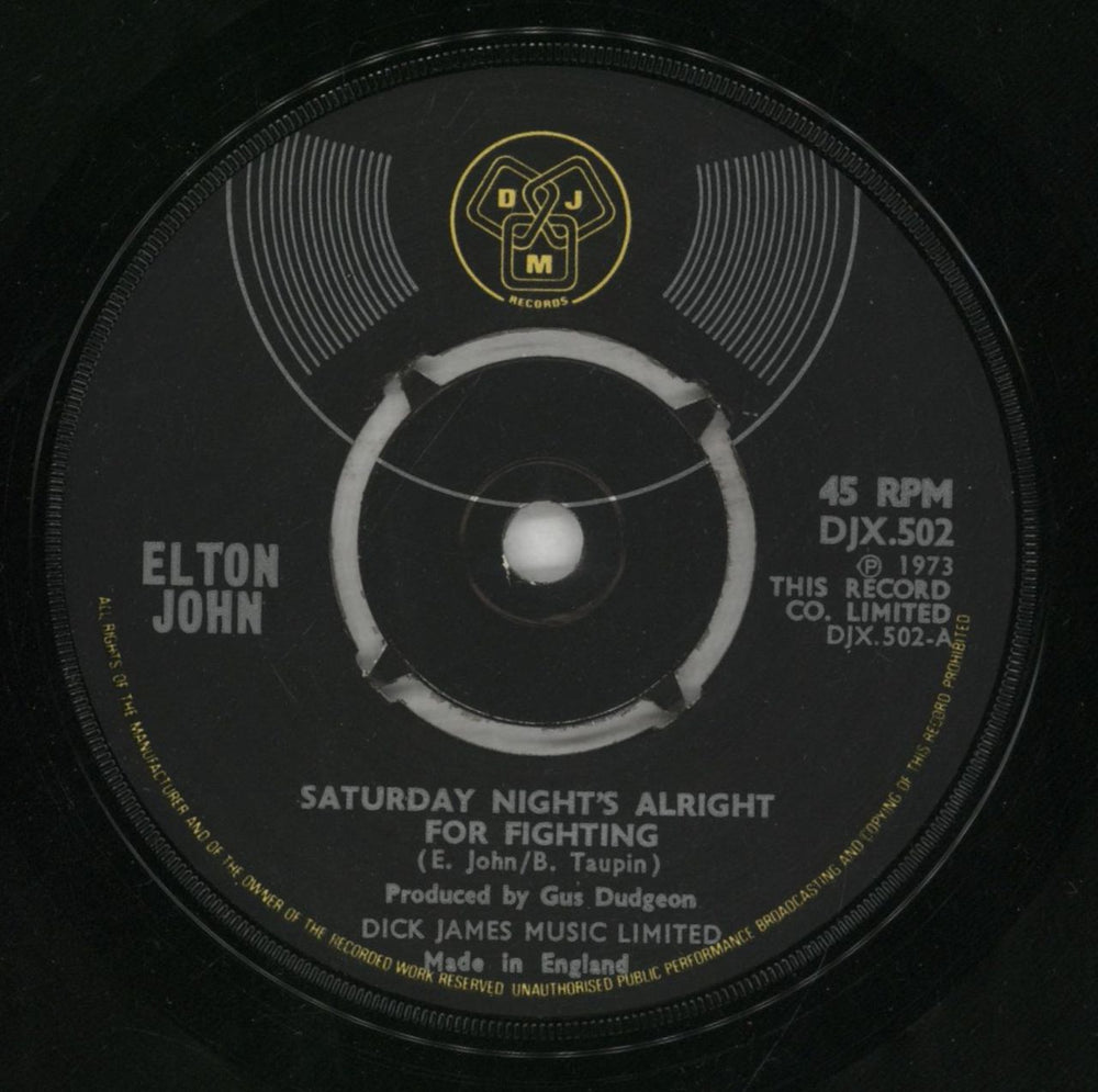 Elton John Saturday Night's Alright For Fighting - 4pr + Sleeve UK 7" vinyl single (7 inch record / 45) JOH07SA255997