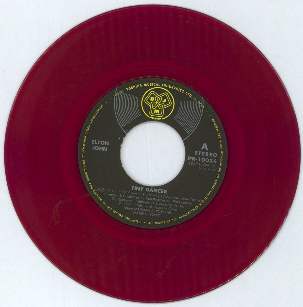 Elton John Tiny Dancer - Red Vinyl - ¥400 Japanese 7" vinyl single (7 inch record / 45) JOH07TI846632