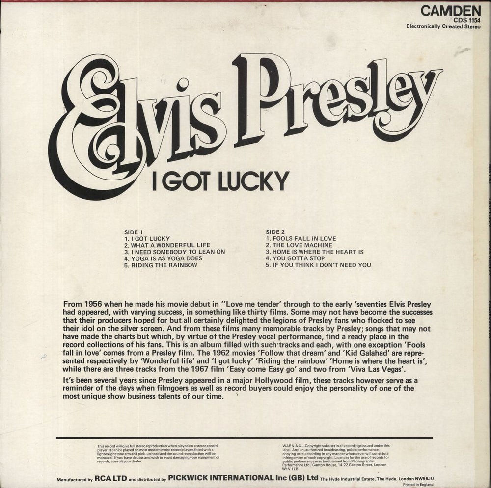 Elvis Presley I Got Lucky UK vinyl LP album (LP record)