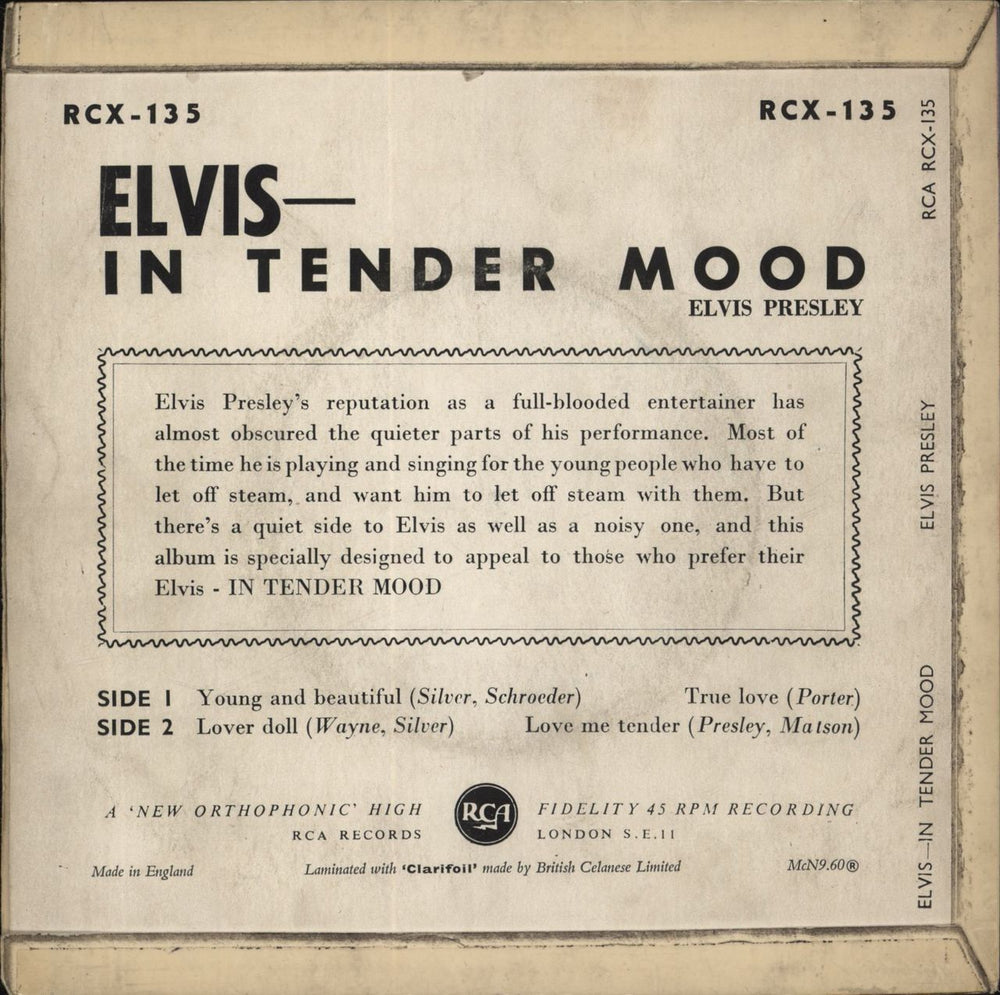 Elvis Presley In Tender Mood - 3rd - EX UK 7" vinyl single (7 inch record / 45) RCX-135