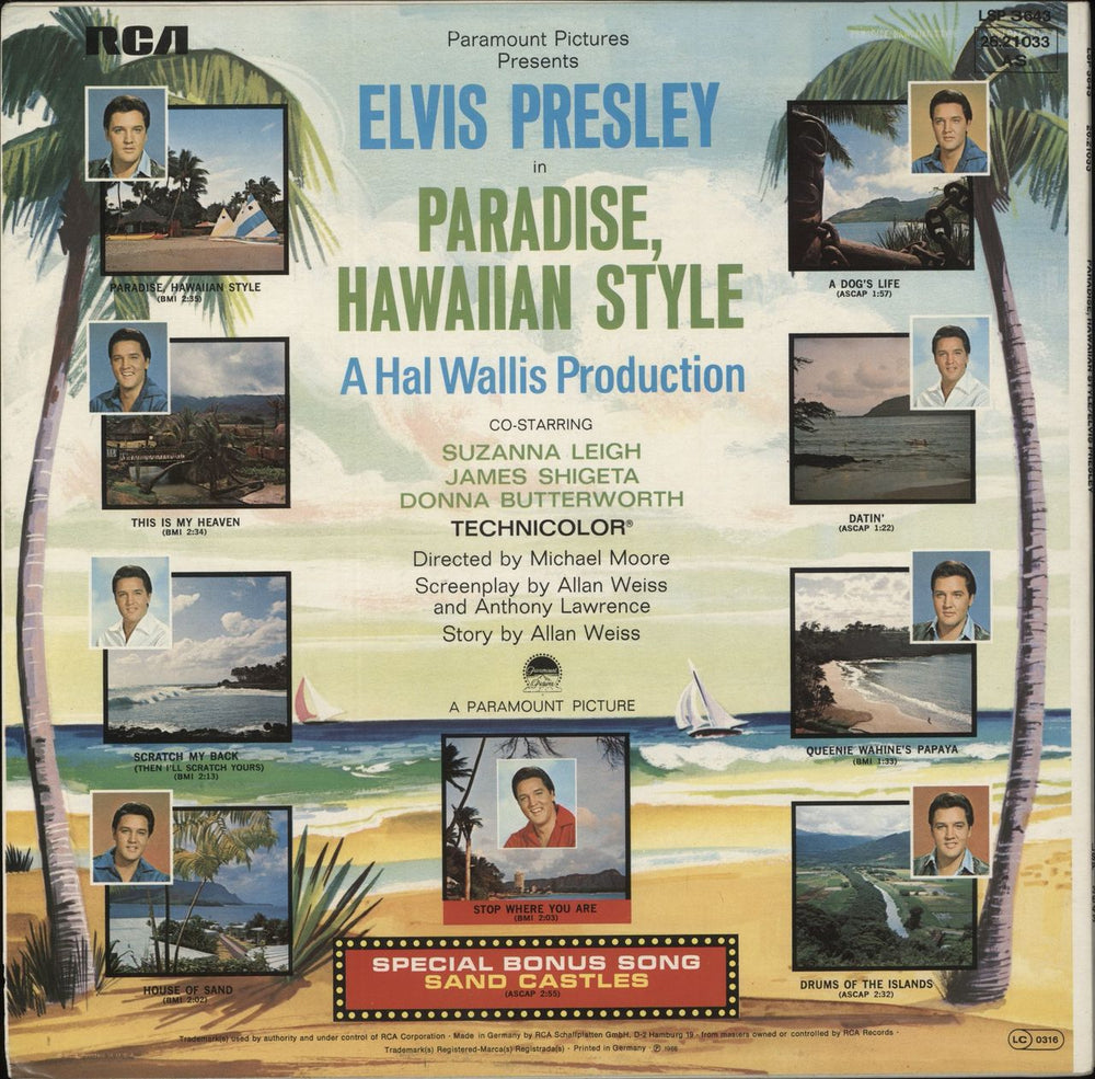 Elvis Presley Paradise, Hawaiian Style German vinyl LP album (LP record)