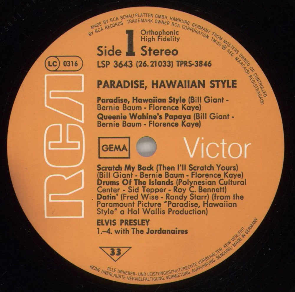 Elvis Presley Paradise, Hawaiian Style German vinyl LP album (LP record) ELVLPPA877946