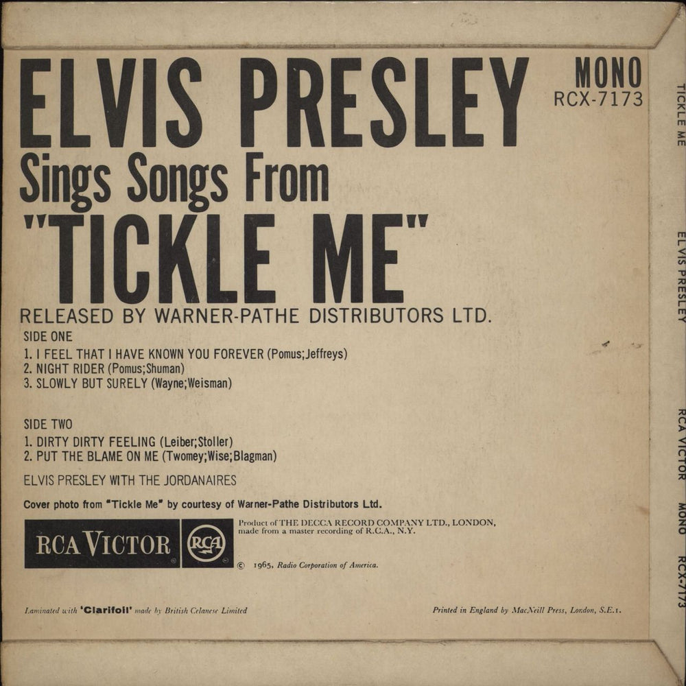 Elvis Presley Tickle Me EP - EX UK 7" vinyl single (7 inch record / 45) ELV07TI567708