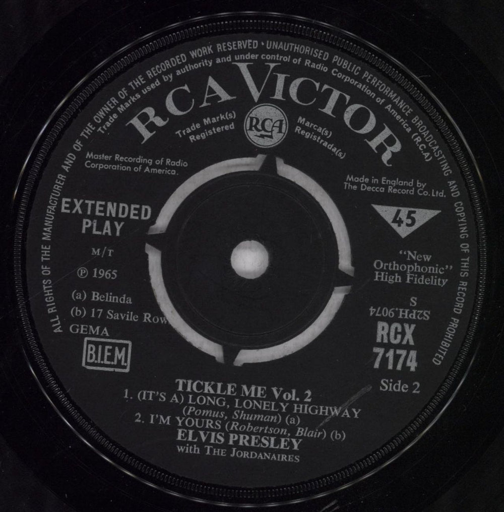 Elvis Presley Tickle Me Vol.2 EP - EX UK 7" vinyl single (7 inch record / 45)