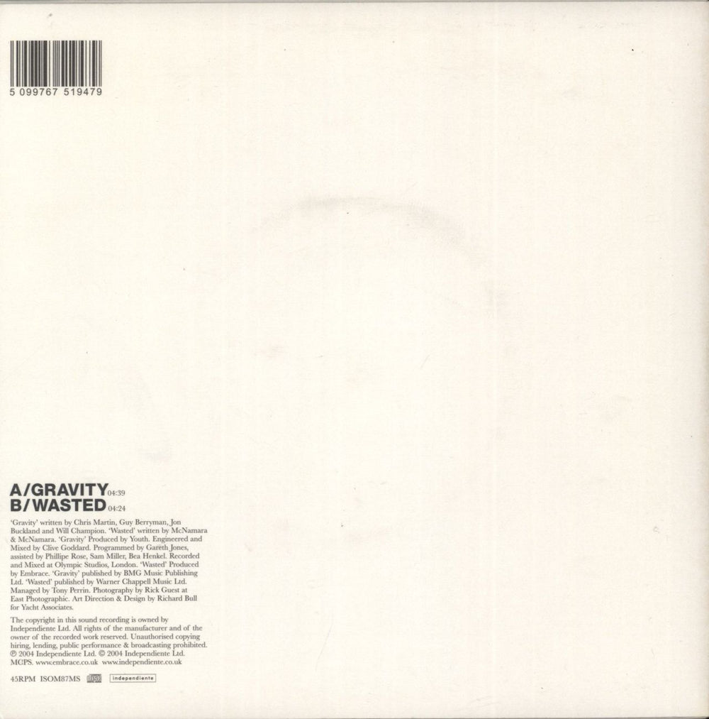 Embrace Gravity - Red Vinyl UK 7" vinyl single (7 inch record / 45) 5099767519479