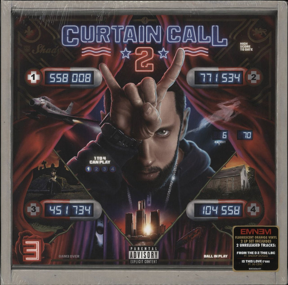 Eminem Curtain Call 2 - Orange Vinyl - Sealed US 2-LP vinyl record set (Double LP Album) B0036064-01
