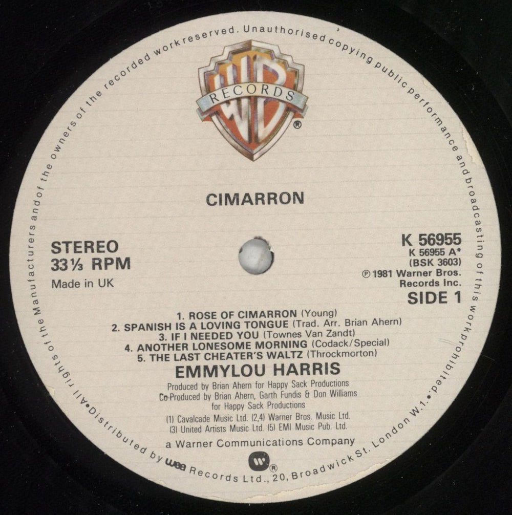 Emmylou Harris Cimarron UK vinyl LP album (LP record) ELHLPCI433966