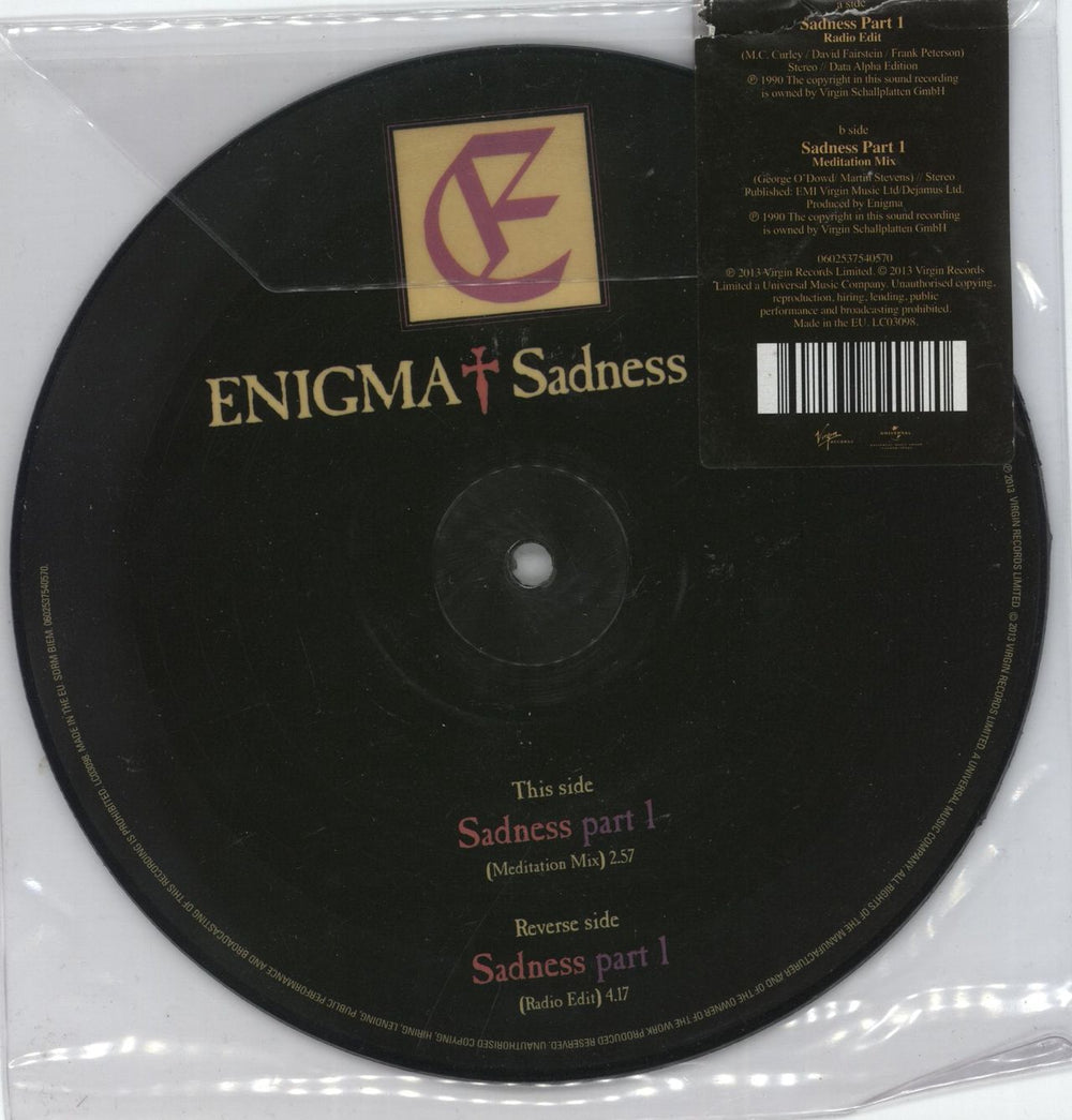 Enigma Sadness Part 1 UK 7" vinyl picture disc (7 inch picture disc single) 602537540570