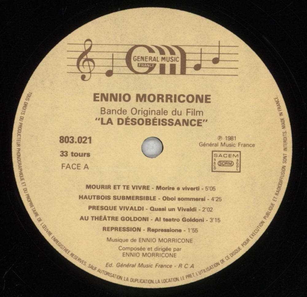 Ennio Morricone La Désobeissance French vinyl LP album (LP record) ENMLPLA835338