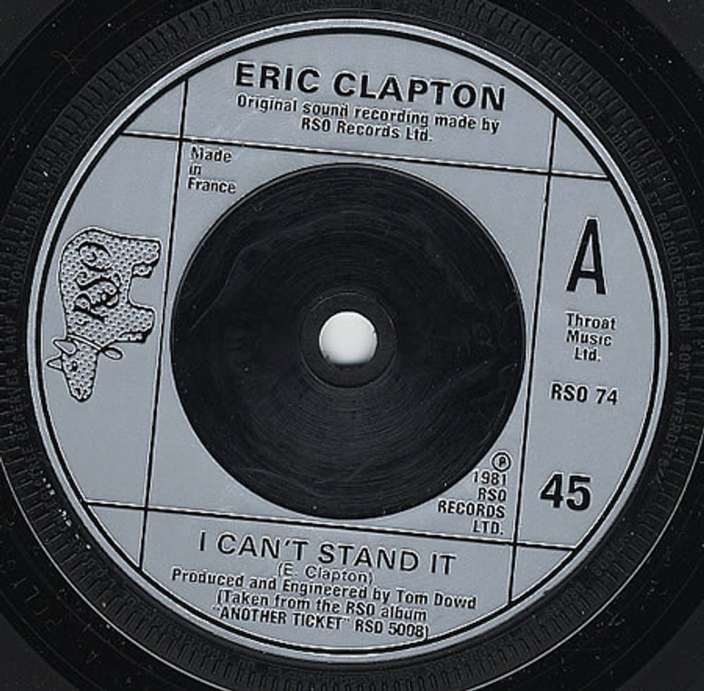 Eric Clapton I Can't Stand It UK 7" vinyl single (7 inch record / 45) RSO74