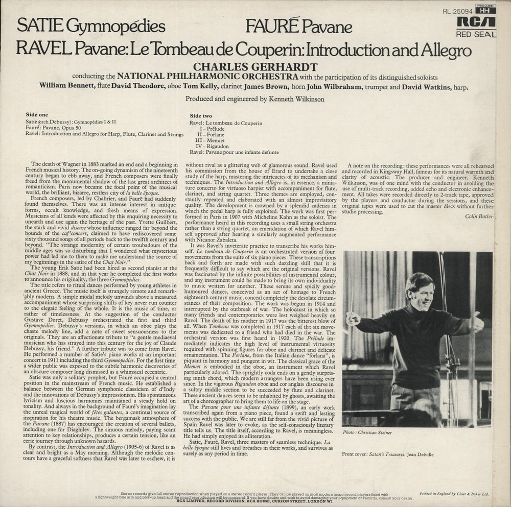 Erik Satie Satie: Gymnopédies, Fuare: Pavane, Ravel: Le Tombeau De Couperin UK vinyl LP album (LP record)