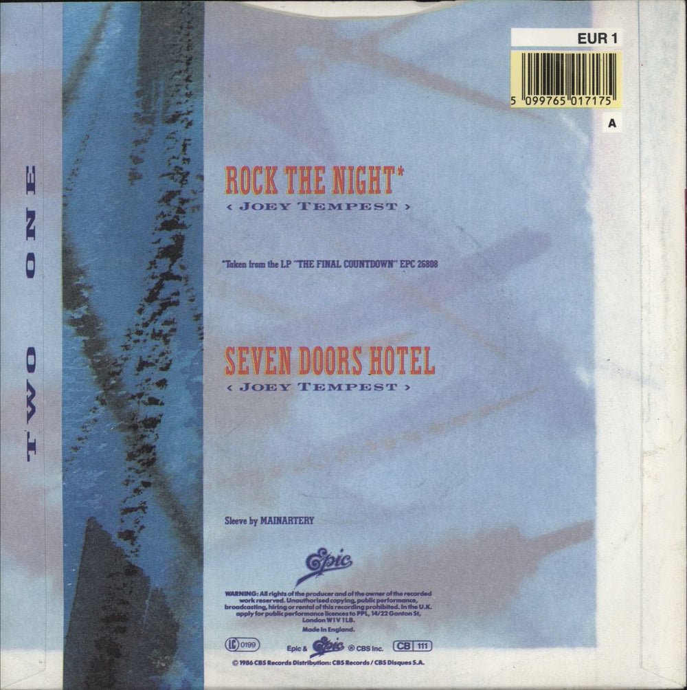 Europe Rock The Night UK 7" vinyl single (7 inch record / 45) 5099765017175