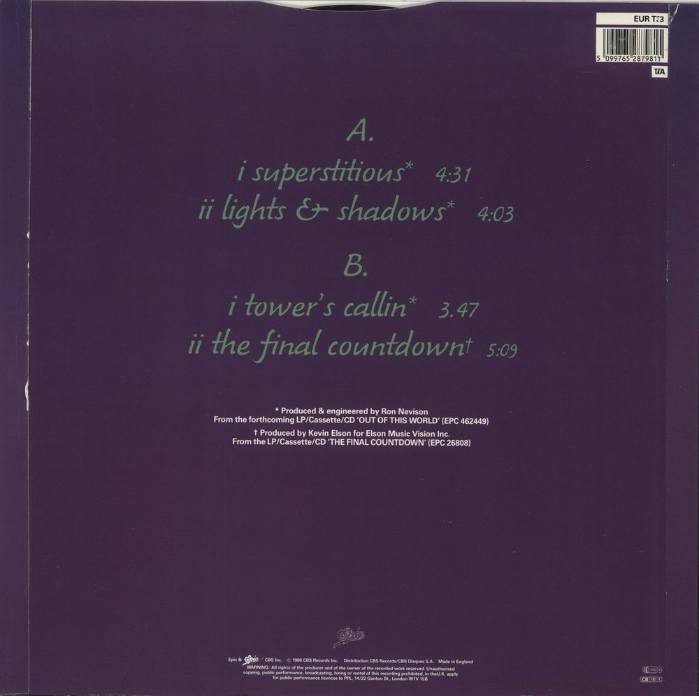 Europe Superstitious UK 12" vinyl single (12 inch record / Maxi-single) 5099765287981