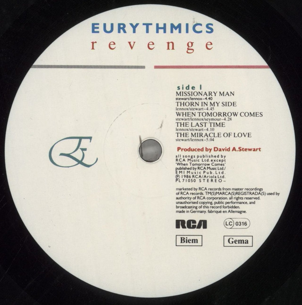 Eurythmics Revenge - 1st UK vinyl LP album (LP record) EURLPRE485921