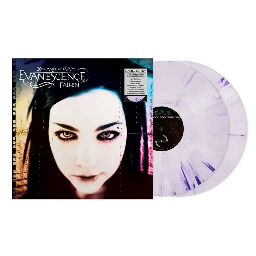 Evanescence Fallen - White & Purple Marble Vinyl & Rainbow Foil Sleeve - Sealed UK 2-LP vinyl record set (Double LP Album) ESC2LFA823899