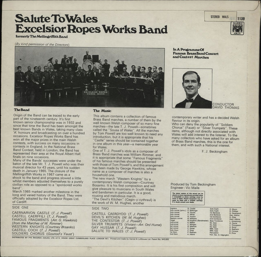 Excelsior Ropes Works Band Salute To Wales UK vinyl LP album (LP record)