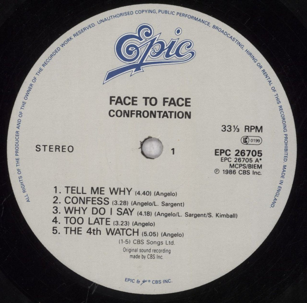 Face To Face (80s Pop) Confrontation - Promo Stickered UK vinyl LP album (LP record) FA0LPCO847615