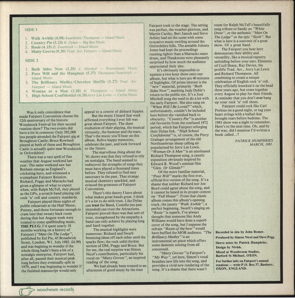 Fairport Convention Moat On The Ledge - Live At Broughton Castle, August '81 UK vinyl LP album (LP record)