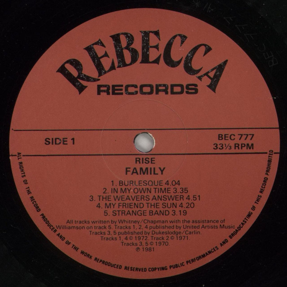 Family Rise UK vinyl LP album (LP record) FMLLPRI384735